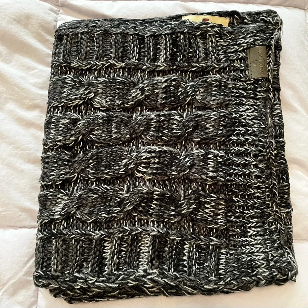 Woolrich Black and Gray Marled Cable Knit Scarf